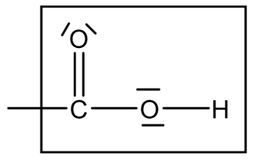 Schematische Darstellung einer Carbonsäuregruppe (R–COOH)